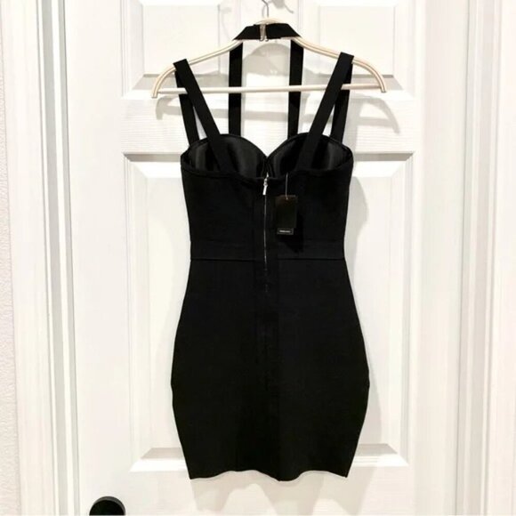Bebe Black White Colorblock Strappy Halter Bustier Bodycon Bandage Mini Dress - Picture 5 of 7